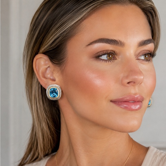 David Yurman Jewelry - David Yurman Sterling Silver 925 14k Gold Blue Topaz Albion Earrings